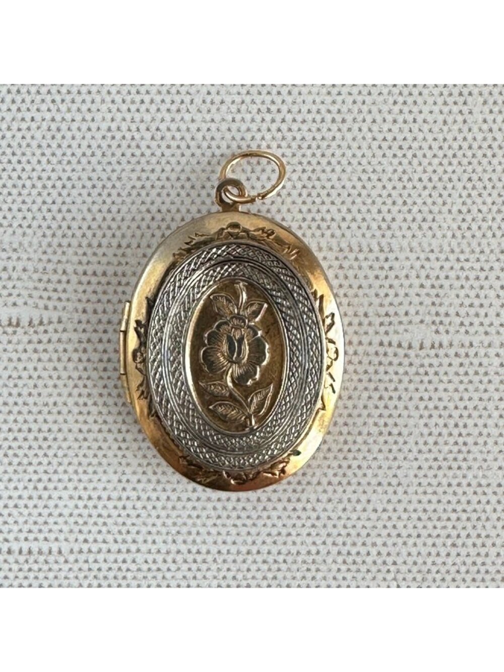 Vintage Two Tone Locket Necklace Rose Floral Oval Pendant